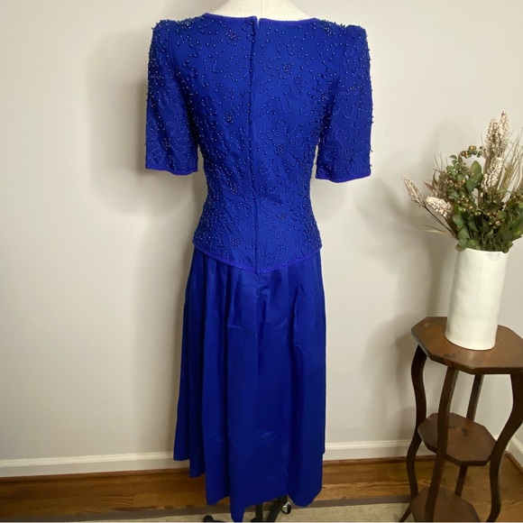 Blue beaded vintage 80s dress - Picture 2 of 5